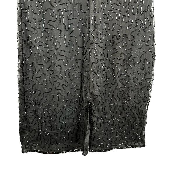 Laurence Kazar Short Sleeve Bodycon Beaded Black Mini Silk Dress Womens L Petite - Picture 7 of 16